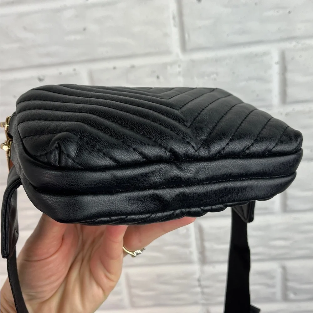 Unbranded Triple Zipper Quilted Vegan Faux Leather Black Belt Bag Fanny Pack